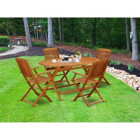 EAST WEST FURNITURE 5 Piece Diboll Acacia Wooden Patio Area Dining Set - Natural Oil DICM5CANA